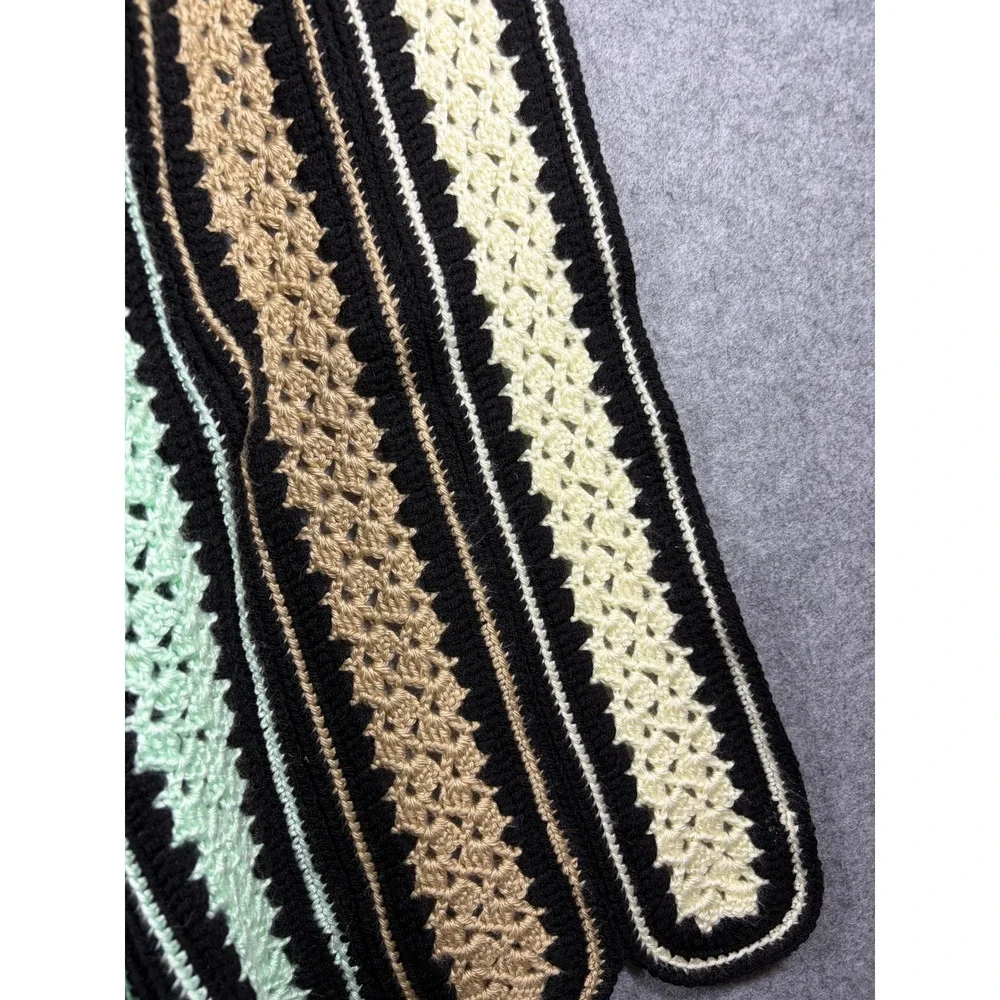 Vintage Handmade Crochet Rainbow Stripe Blanket Scalloped‎ Edge Throw 41x52